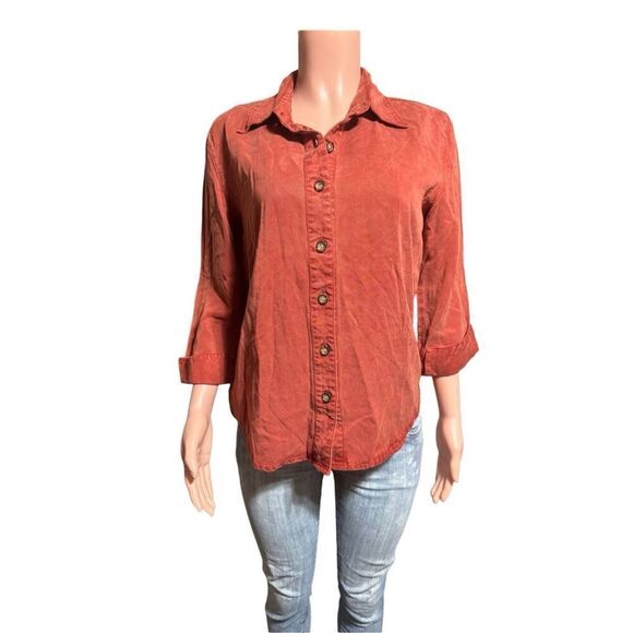 Bundle 2 Women 3/4 sleeve tencel button-down walnut and cinnamon shirts M - Picture 5 of 7